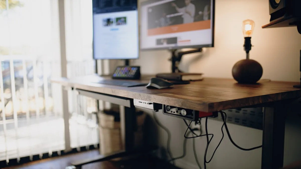 Ergonomic Mac workstation with voice dictation setup for arthritis accessibility