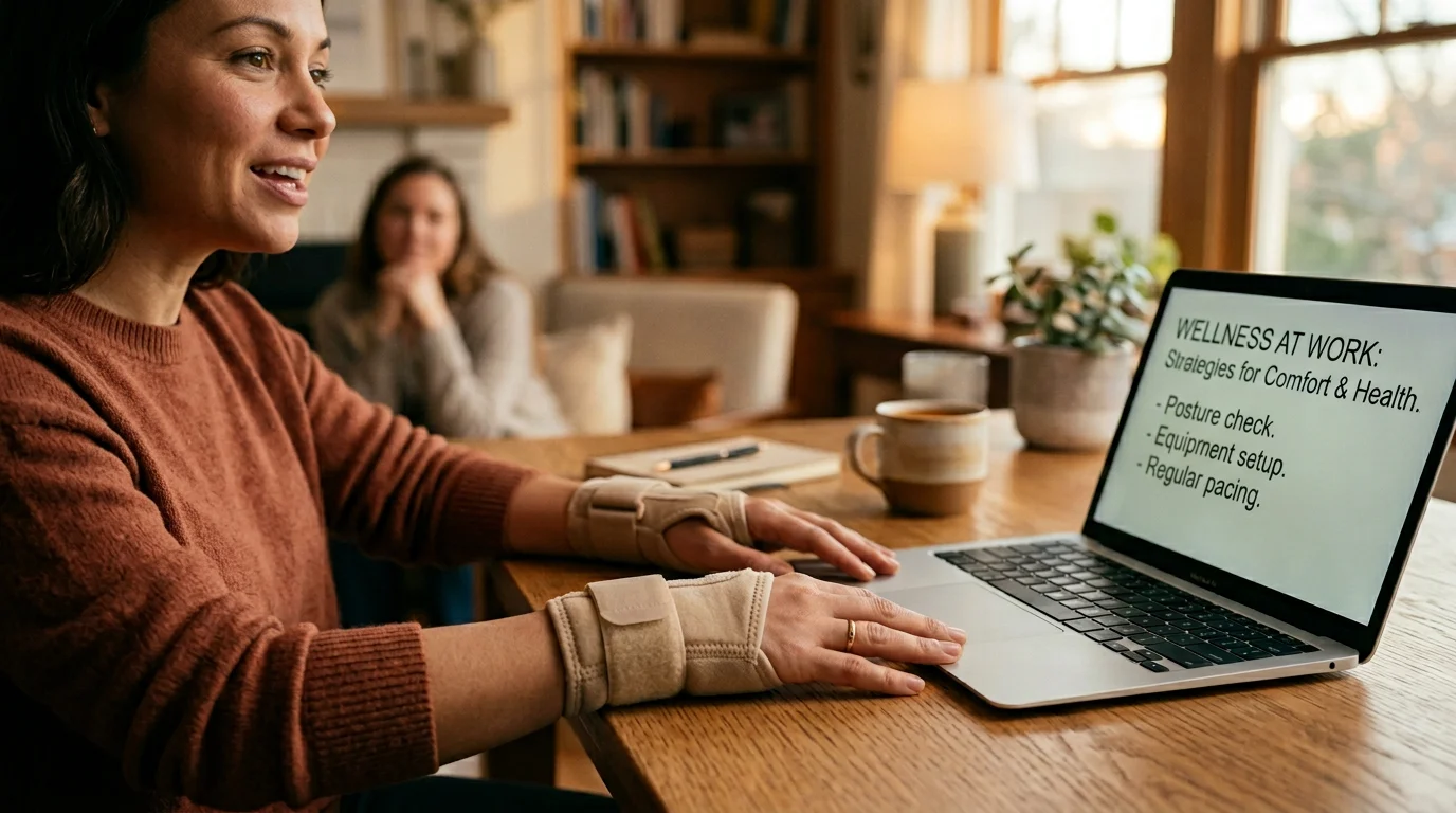 Person using voice dictation to avoid carpal tunnel and RSI