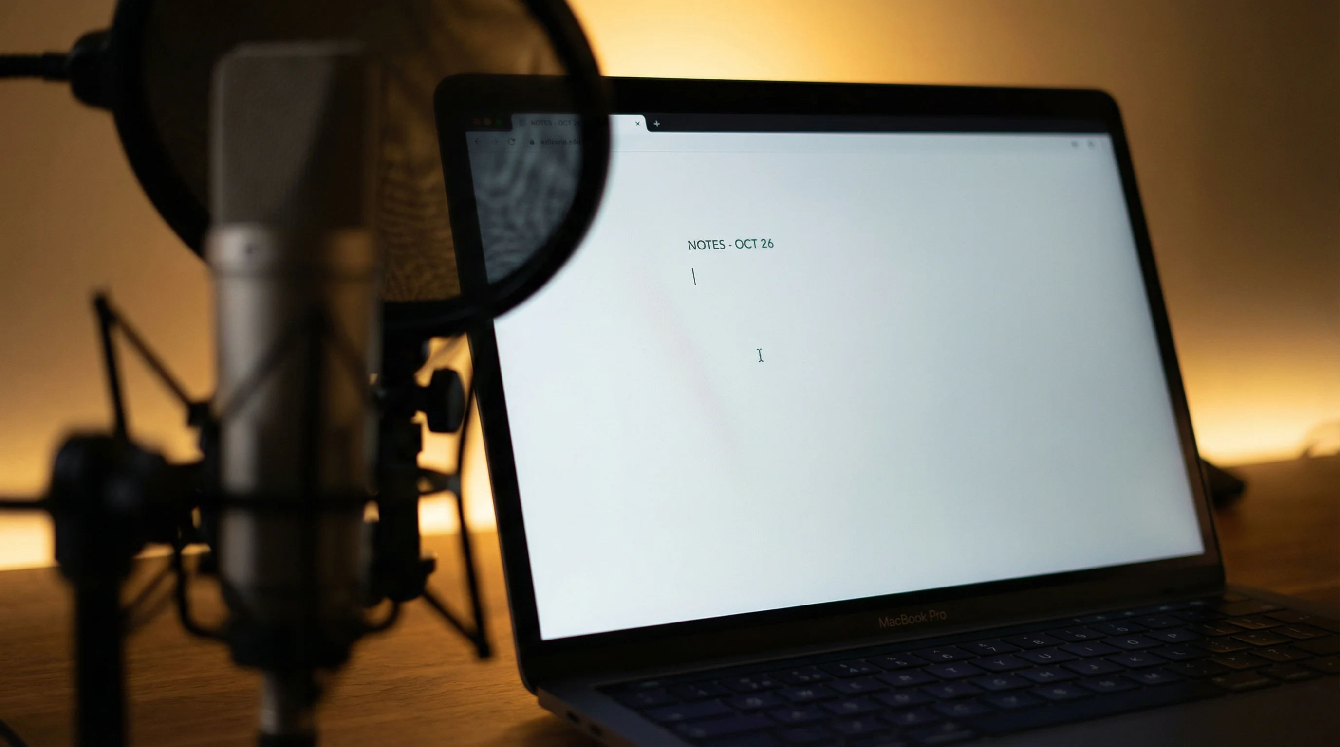 Condenser microphone and MacBook Pro -Whisper AI transcription setup