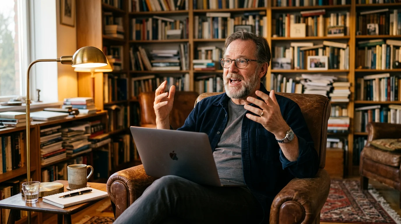 Author dictating a book using voice-to-text on Mac